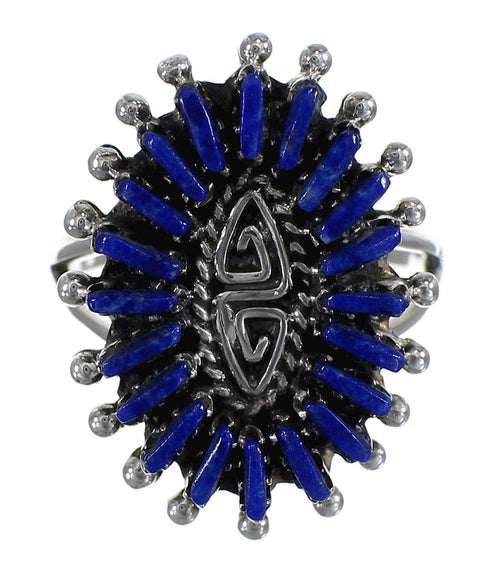 Genuine Sterling Silver Water Wave And Lapis Needlepoint Ring Size 5 YX89568